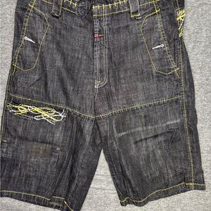 Marithe Francois Girbaud Black Jean Shorts with Yellow Stitching